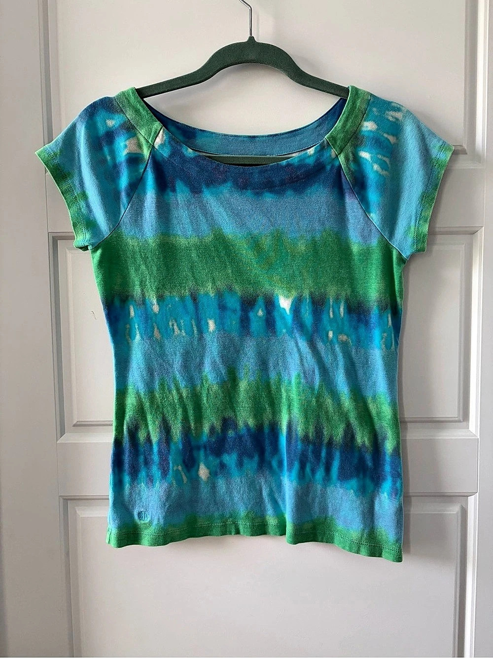 Lauren Ralph Lauren Abstract Short Sleeve Tee in Blue & Green Size Large